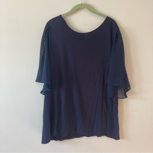 LOFT Tops - LOFT Navy Blue Ruffle Short Sleeve Top Size XL